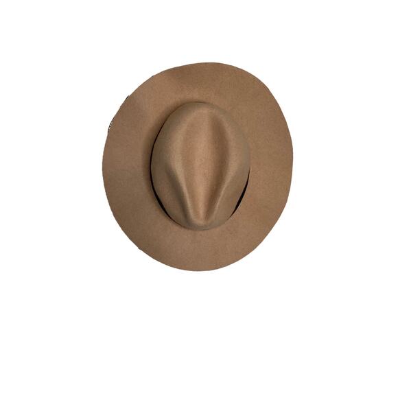 Wide Brim Brown Wool Hat with Faux Leather Detail OS - Picture 6 of 6